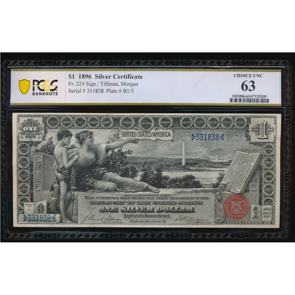 1896 $1 Educational Silver Certificate PCGS 63