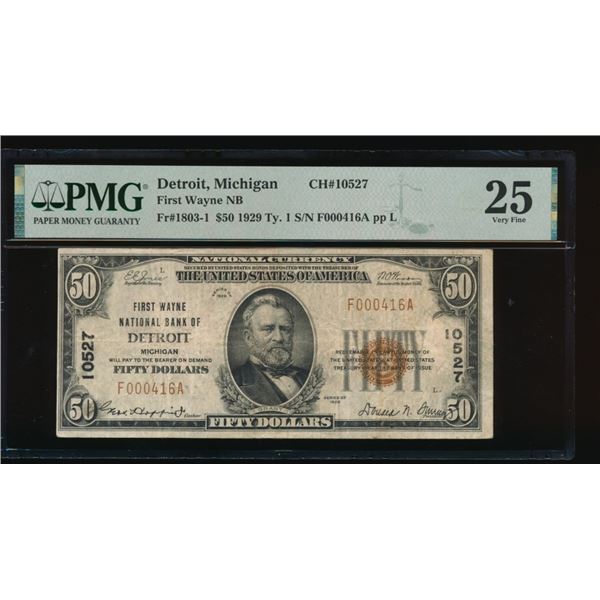 1929 $50 Detroit MI National PMG 25