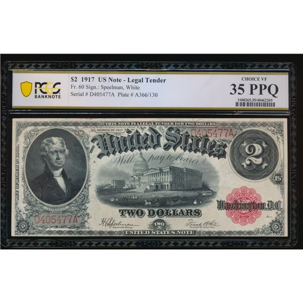 1917 $2 Legal Tender Note PCGS 35PPQ
