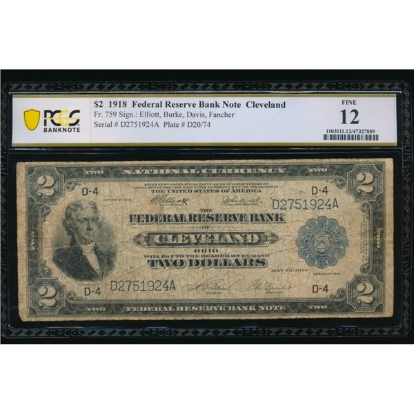 1918 $2 Cleveland FRBN PCGS 12