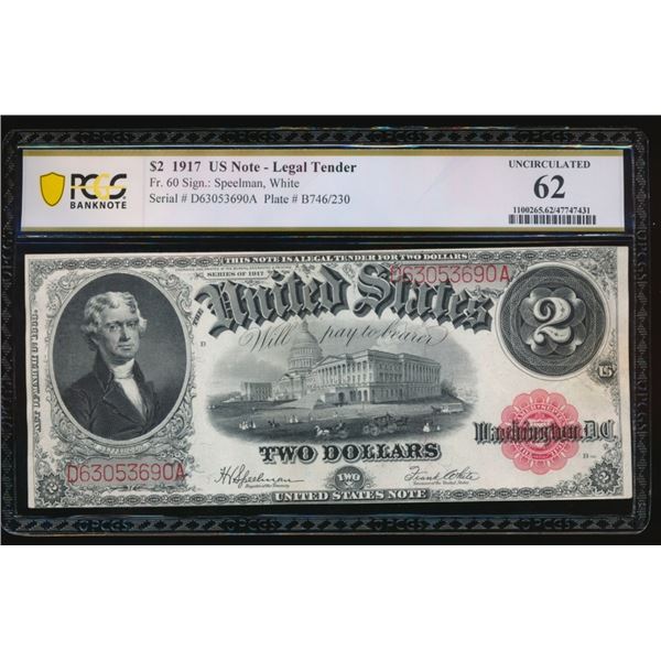 1917 $2 Legal Tender Note PCGS 62