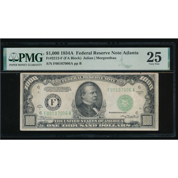 1934A $1000 Atlanta FRN PMG 25