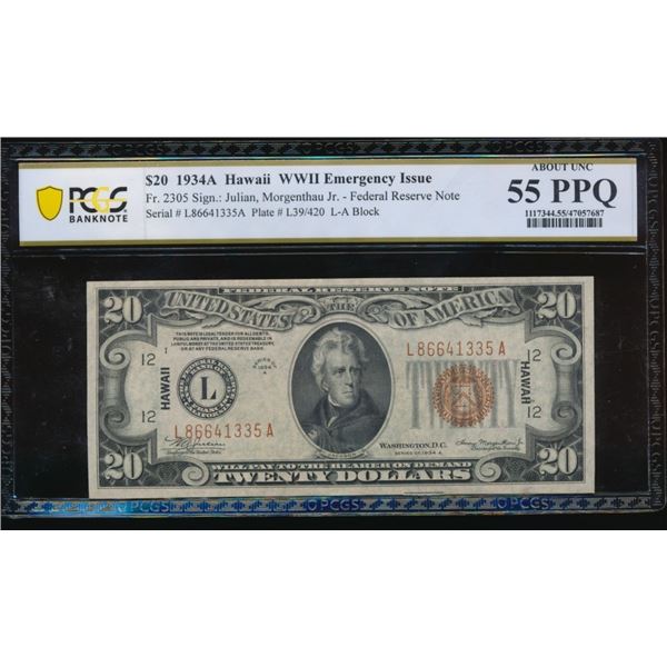 1934A $20 Hawaii FRN PCGS 55PPQ