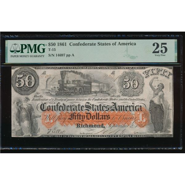 1861 $50 T-15 Confederate PMG 25