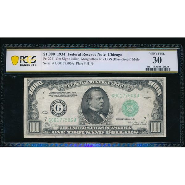 1934 $1000 Chicago FRN PCGS 30