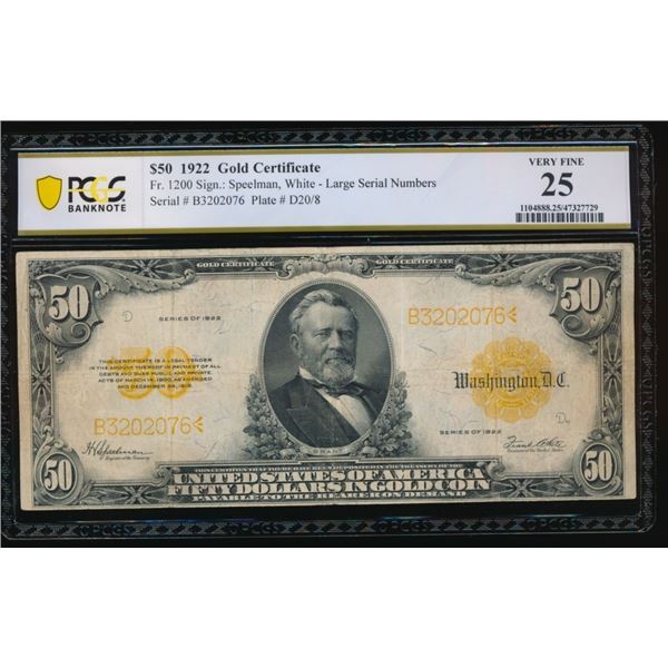 1922 $50 Gold Certificate PCGS 25