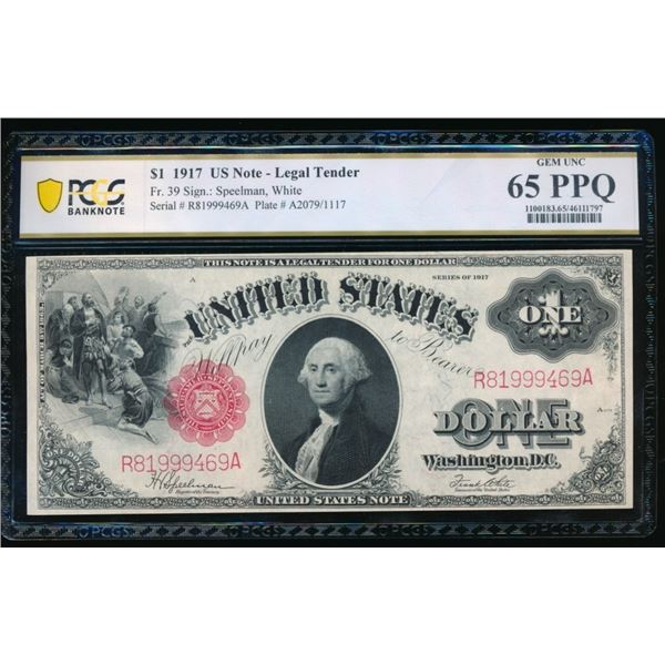 1917 $1 Legal Tender Note PCGS 65PPQ