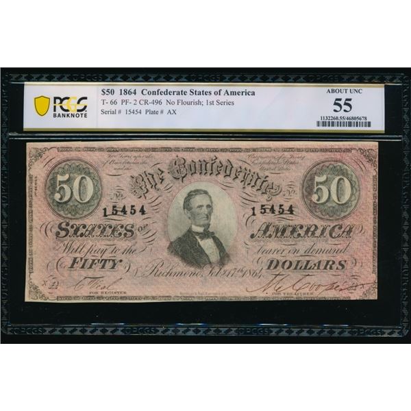 1864 $50 T-66 Confederate PCGS 55