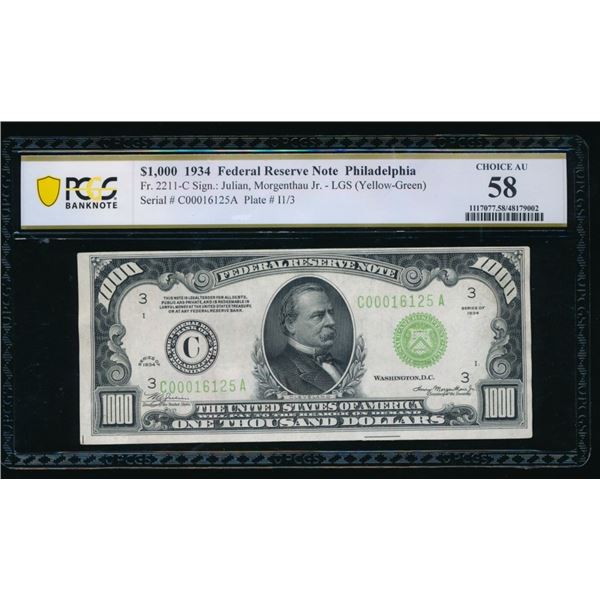 1934 $1000 Philadelphia FRN PCGS 58