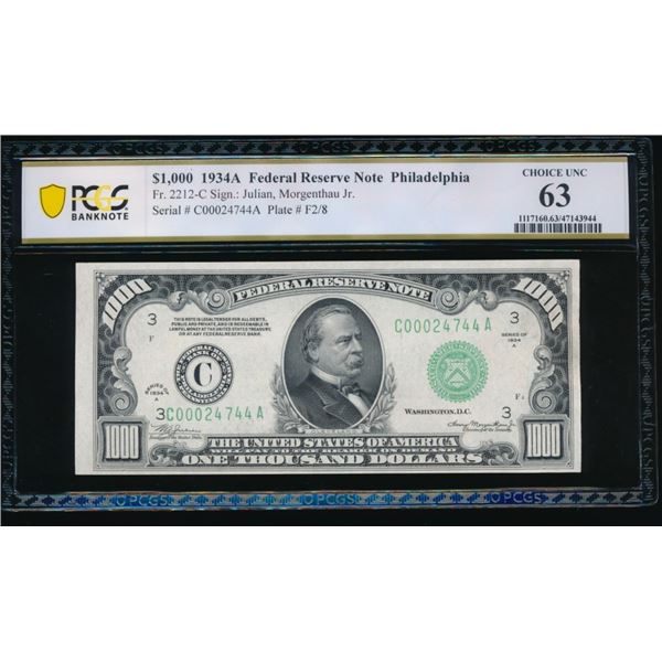 1934A $1000 Philadelphia FRN PCGS 63