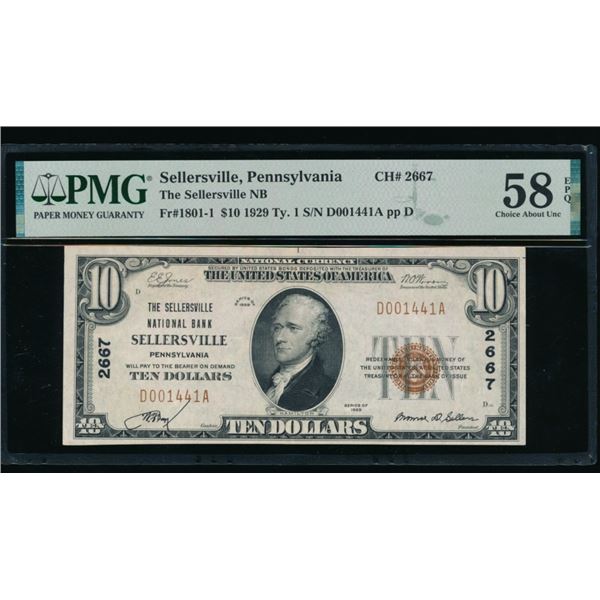1929 $10 Sellersville PA National PMG 58EPQ