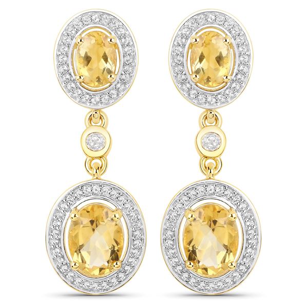 Plated 18KT Yellow Gold 5.00ctw Citrine and Topaz Earrings