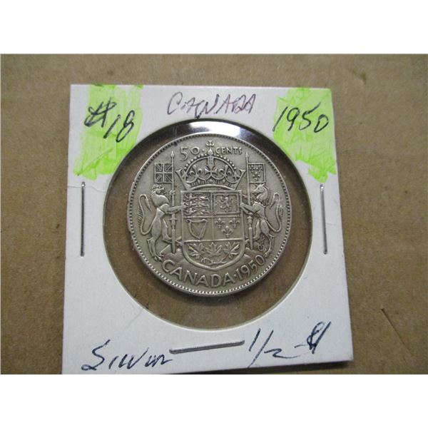 1950 CANADA KING GEORGE VI SIVLER HALF DOLLAR