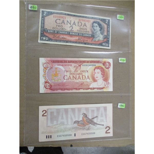 1954, 1974 & 1986 LAST OF CANADA BIRD SERIES $2 BILLS