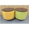 Image 1 : Qty 2 Kimball Joelle Ottomans w/ Veneer Tops 20" dia, 17"H (tops needs repair/broken pins)