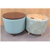 Image 1 : Qty 2 Kimball Joelle Ottomans w/ 1 Veneer Top 20" dia, 17"H (top needs repair/broken pins)