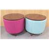 Image 1 : Qty 2 Kimball Joelle Ottomans w/ Veneer Tops 20" dia, 17"H (tops needs repair/broken pins)