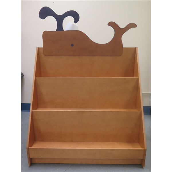 Wooden 3-Tier Bookshelf w/ Whale Design Top 48"x24"x66" (top of curve)