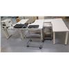 Image 1 : White Multi-Section Desk w/ Jun-Air Compressor, Samsung & PDi Monitors, Rolling Cart, etc