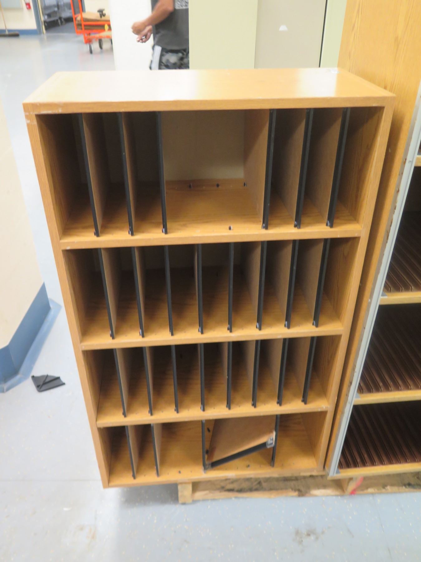 Qty 2 Wooden Organizer Open-Front Cabinets & Hamilton Sorter Shelf