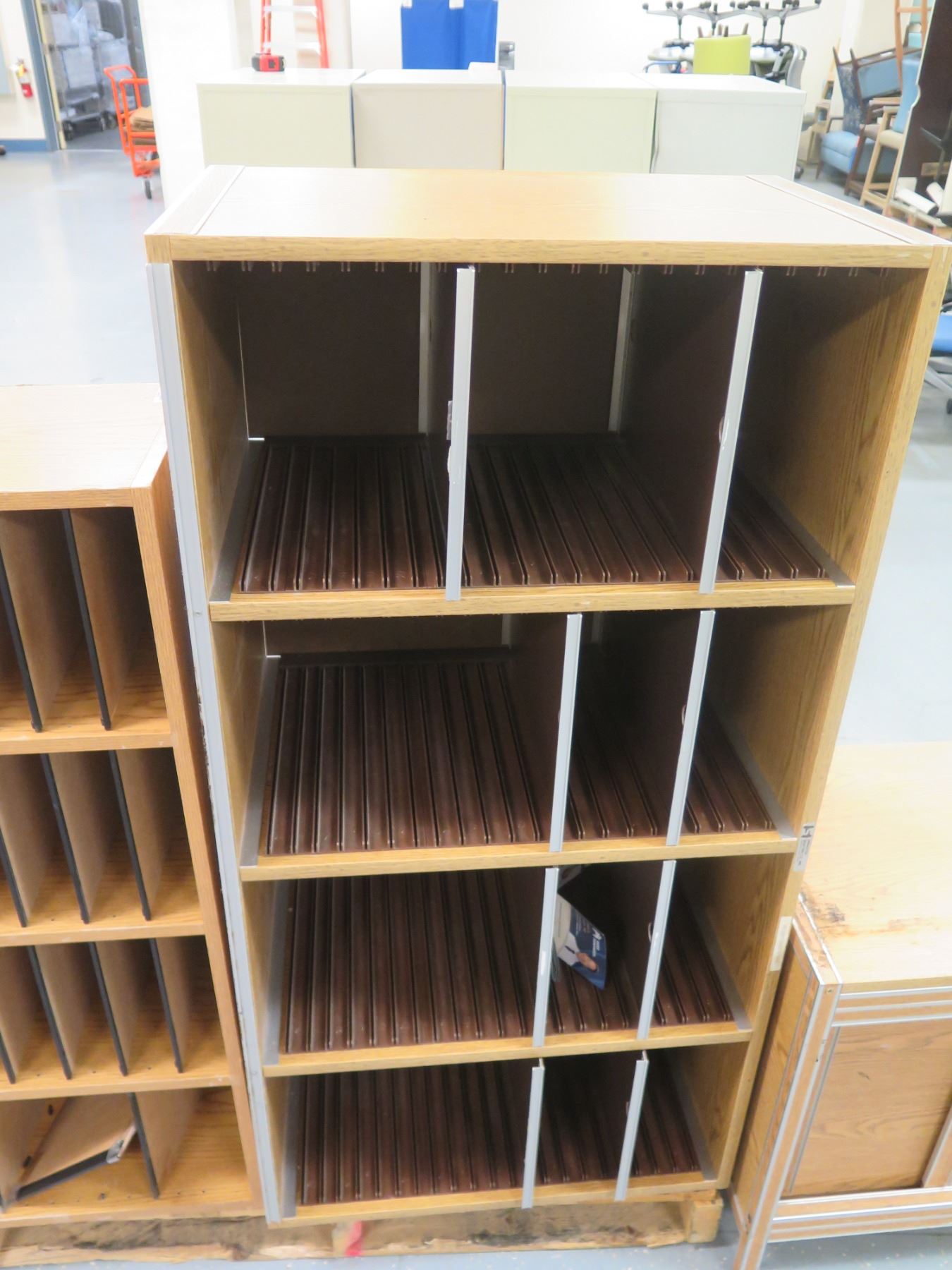 Qty 2 Wooden Organizer Open-Front Cabinets & Hamilton Sorter Shelf ...