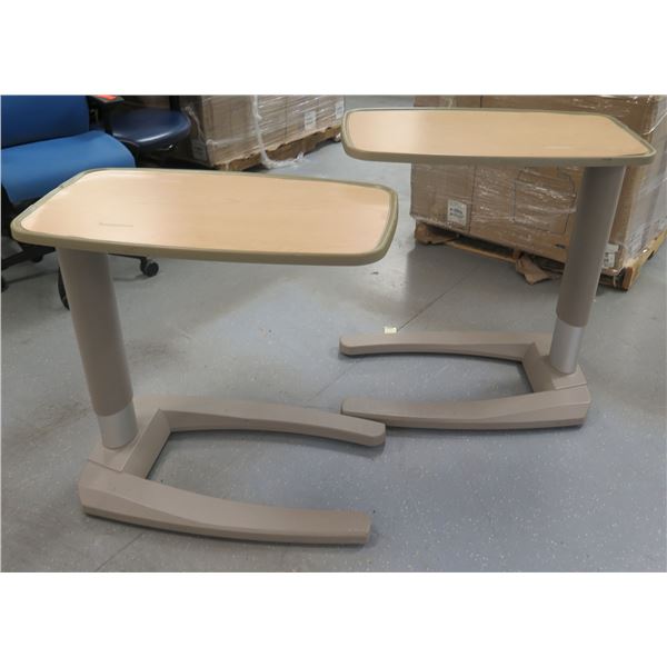 Qty 2 Portable Overbed Tables, Adjustable Heights