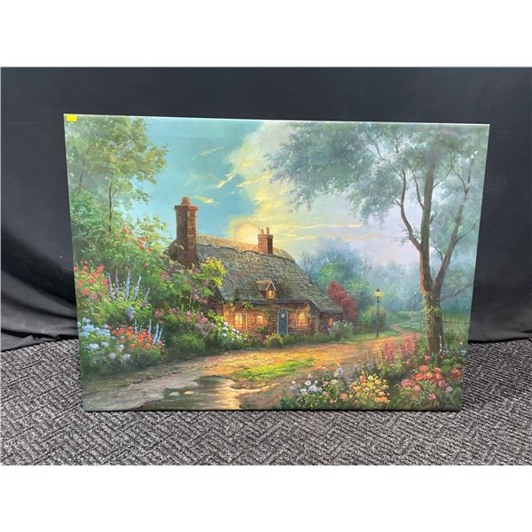 Dusk Cottage - Oil On Canvass - Artist Unknown 39W 28.5H