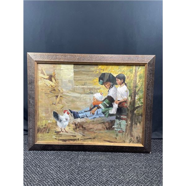 Who's Up For Chicken  - Oil On Canvass - Unknown Artist 47W x 37T