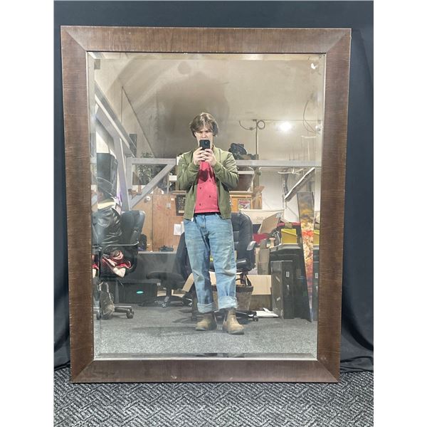 Large Bevelled Mirror Brown Wood Frame 33 x 54