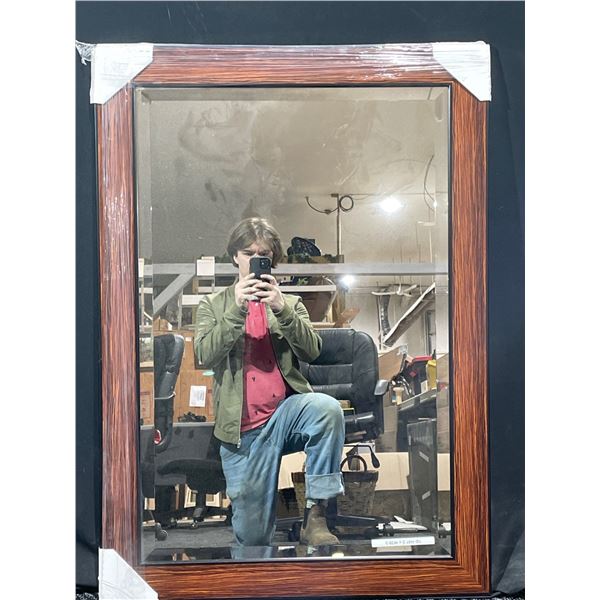 Large Bevelled Mirror Brown Wood Frame 30 x 42