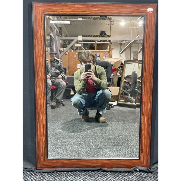 Large Bevelled Mirror Brown Wood Frame 30 x 42