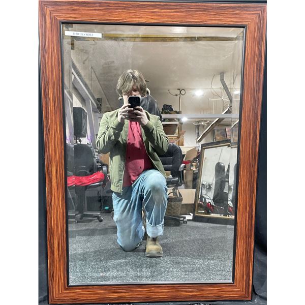 Large Bevelled Mirror Brown Wood Frame 30 x 42