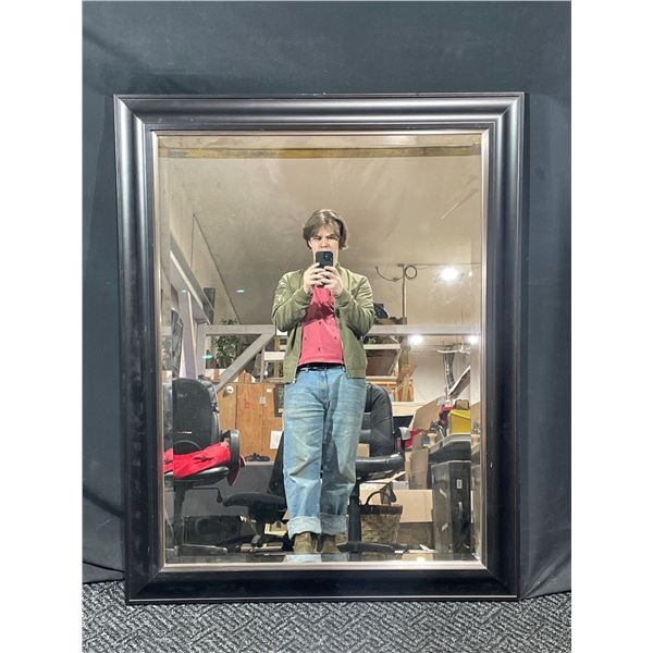 Large Bevelled Mirror Black Wood Frame 37 x 47