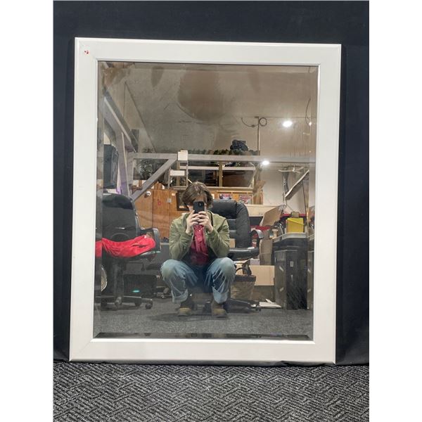 Large Bevelled Mirror White Plastic Frame 38 x 46