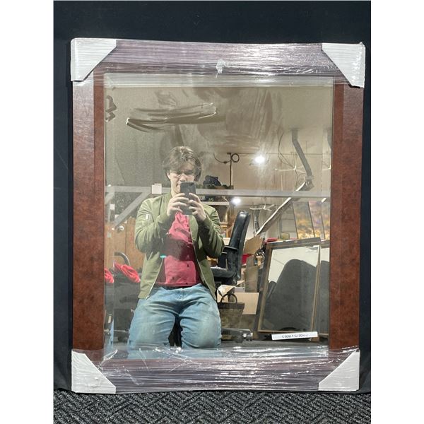 Large Bevelled Mirror Brown Wood Frame 35 x 36