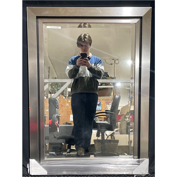 Large Bevelled Mirror Silver Metal Frame 31 x 43