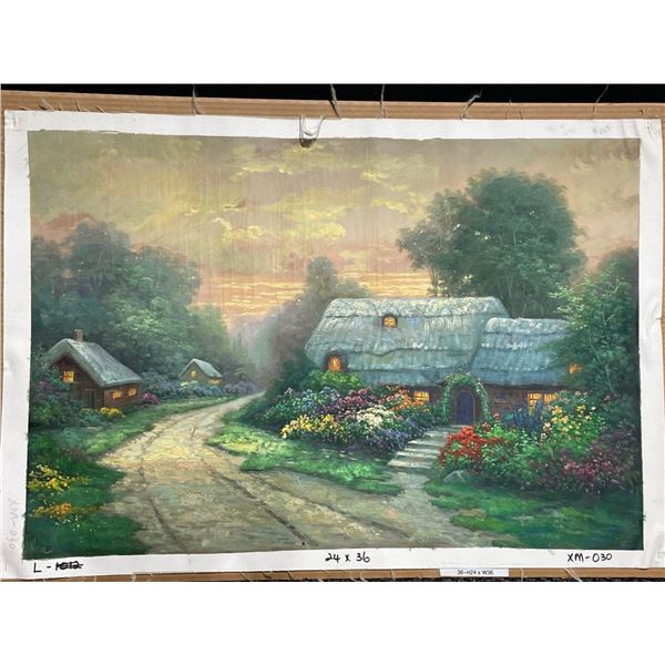 Flower Cottages in Nature Paint on Canvas 24 X 36