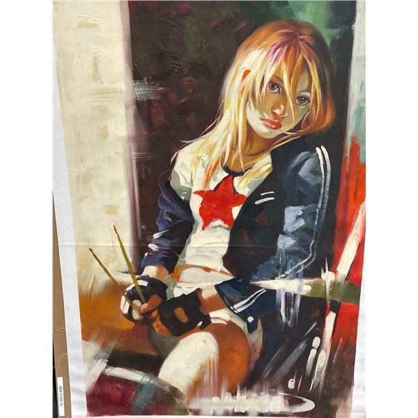 Drummer Girl Paint on Canvas 24 X 36