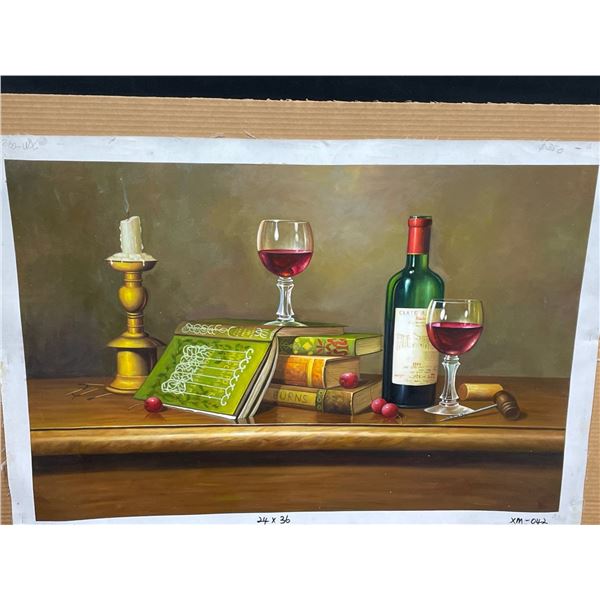 Wine and Books Paint on Canvas 24 X 36