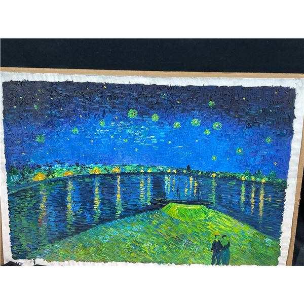 Van Gogh styled couple under fireworks Paint on Canvas 24 X 36