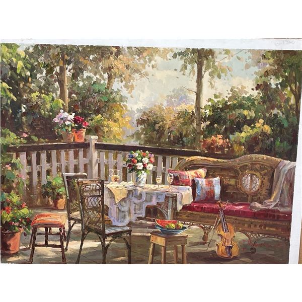 Musicians Garden Patio Oil on Canvas 30 X 40