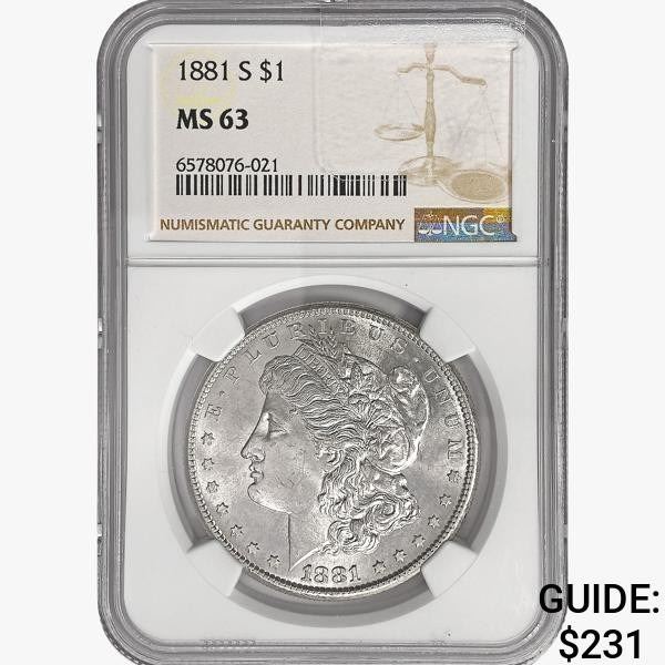 1881-S Morgan Silver Dollar NGC MS63