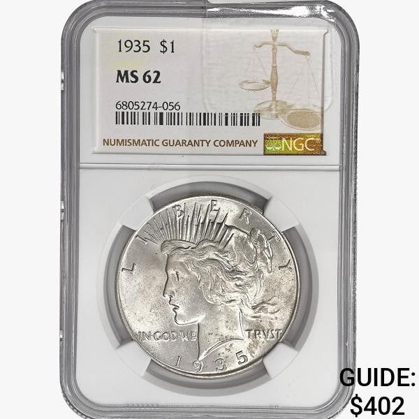 1935 Silver Peace Dollar NGC MS62