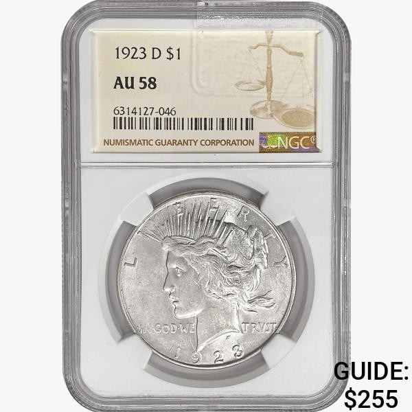 1923-D Silver Peace Dollar NGC AU58
