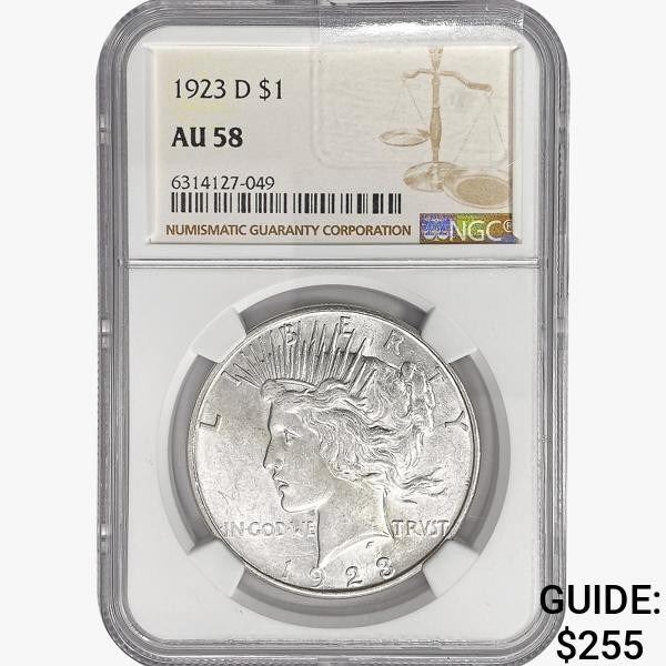 1923-D Silver Peace Dollar NGC AU58