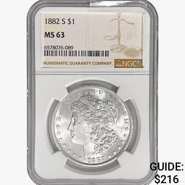 1882-S Morgan Silver Dollar NGC MS63