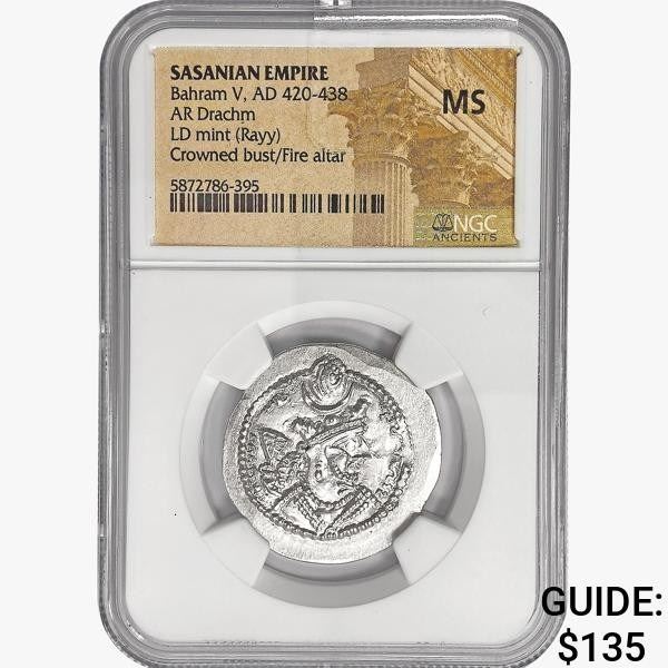 AD 420-438 Sasanian Empire AR Drachm NGC MS