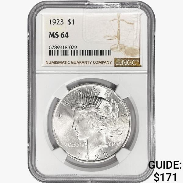 1923 Silver Peace Dollar NGC MS64