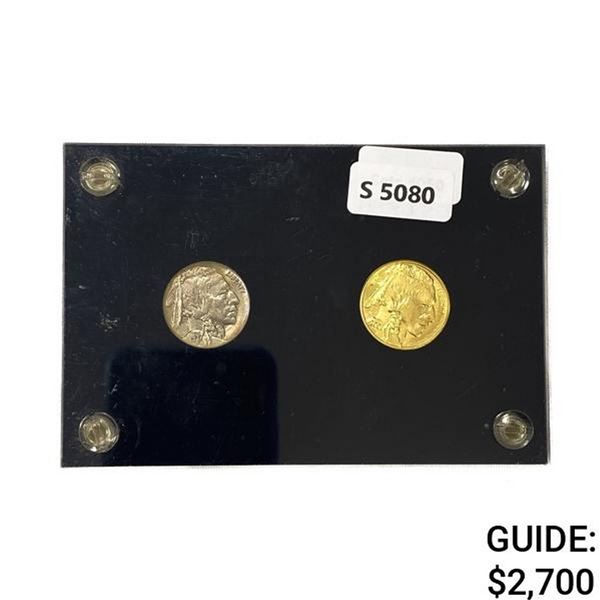 1937 & 2008 Buffalo Nickel Set w/ 1/4oz Gold $10