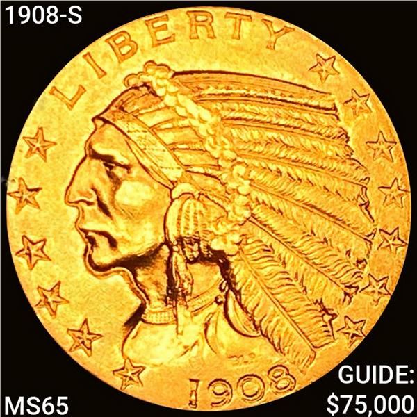 1908-S $5 Gold Half Eagle GEM BU